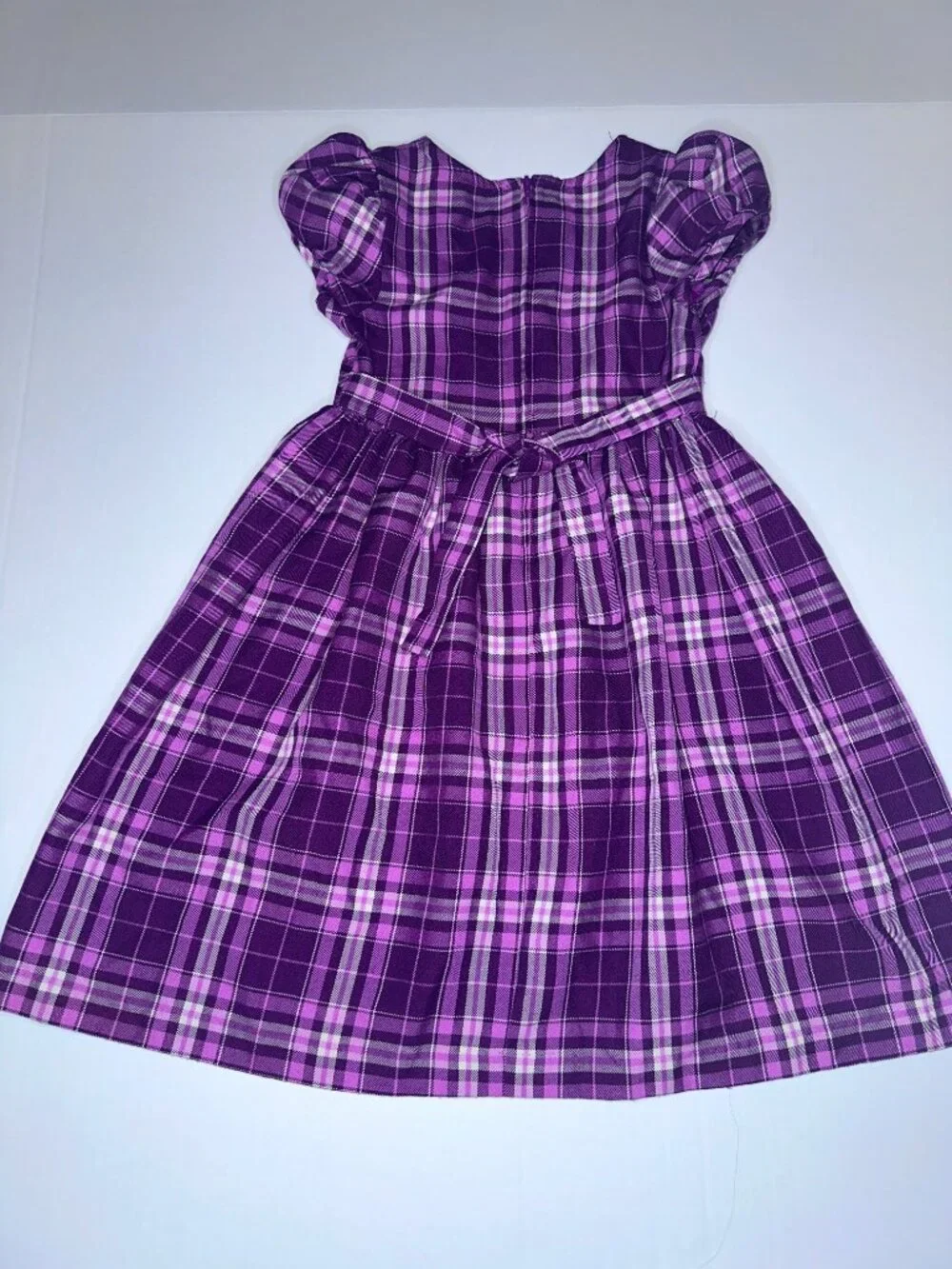 BONNIE JEAN SIZE 6X Pink & Burgundy PLAID soft dress ribbon PUFF SLEEVE DRESS
